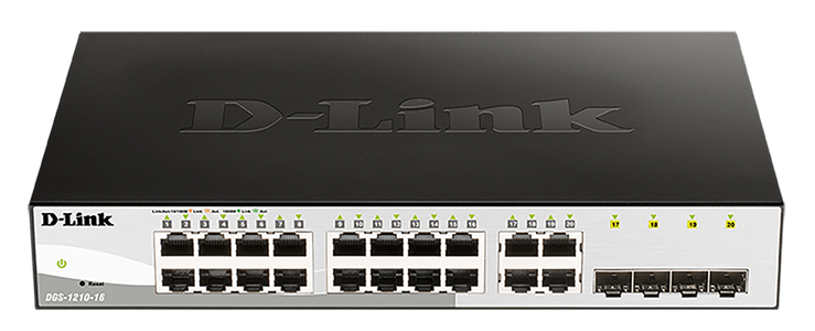 16-Port Gigabit Smart Managed Switch with 4 combo 1000BASE-T/SFP ports (fanless)