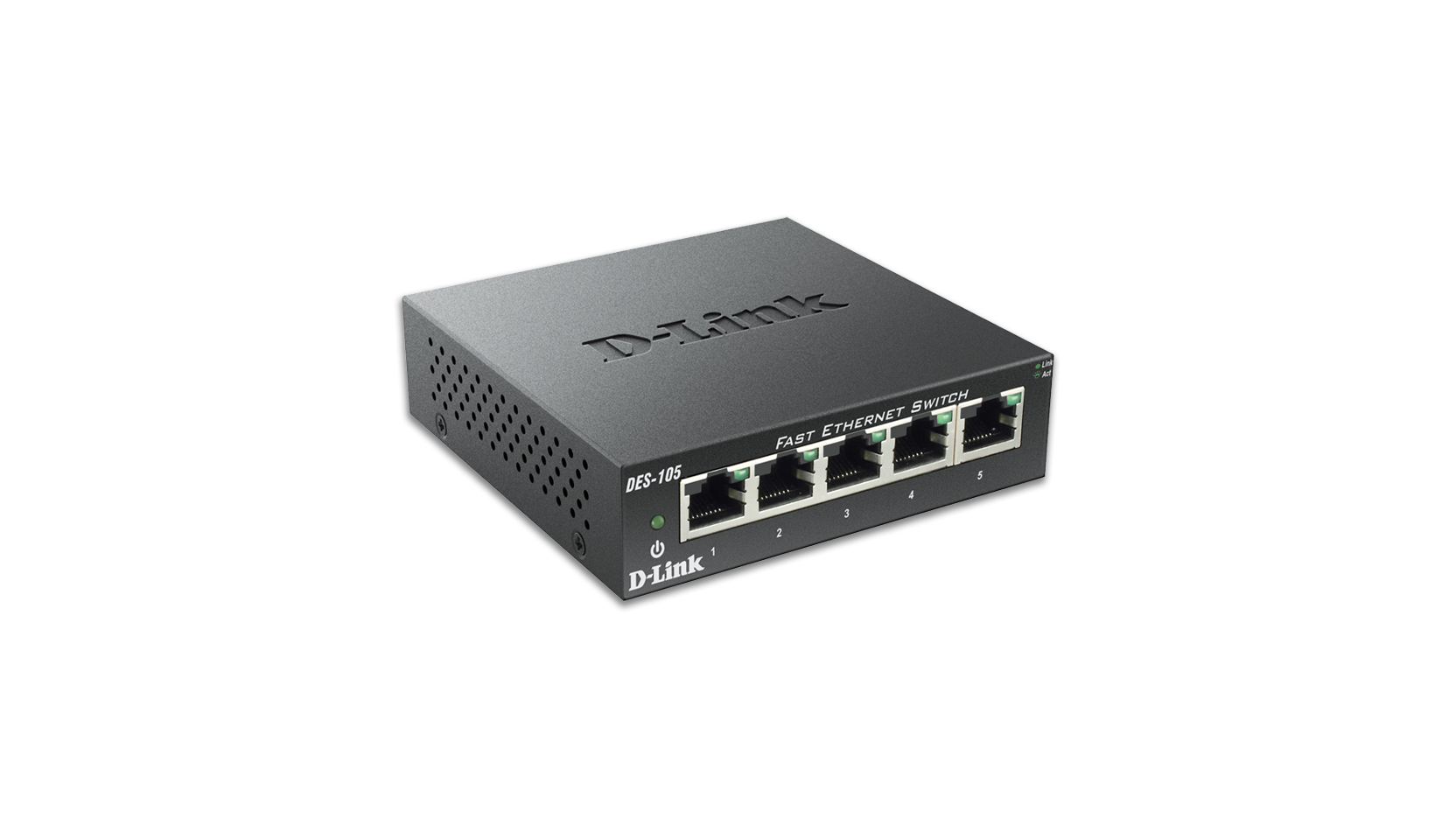D-Link DES-105/B, Fast Ethernet Switch, 5 Port Unmanaged 10/100 Metal  Fanless Desktop or Wall Mount Design