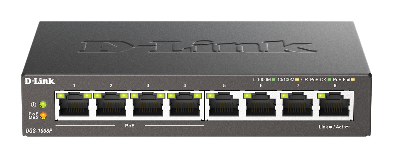 DGS-1008P 8-Port Gigabit PoE Unmanaged Desktop Switch | D-Link